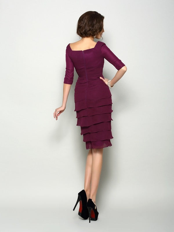 Luolandi V-neck Sleeves Short Chiffon Mother of the Bride Dresses Knee length Pure Color